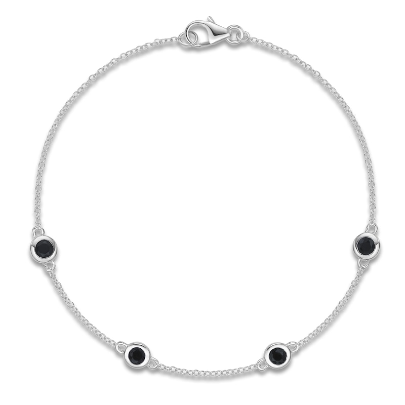 Main Image 1 of Natural Black Onyx Bezel-Set Bracelet Sterling Silver 7.25"