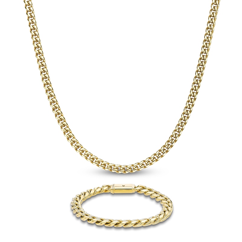 Main Image 1 of Cuban Curb Chain Necklace & Bracelet Set 8mm Yellow Ion-Plated Solid Stainless Steel