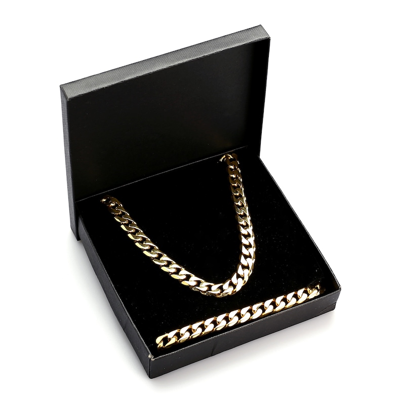 Main Image 8 of Cuban Curb Chain Necklace & Bracelet Set 8mm Yellow Ion-Plated Solid Stainless Steel