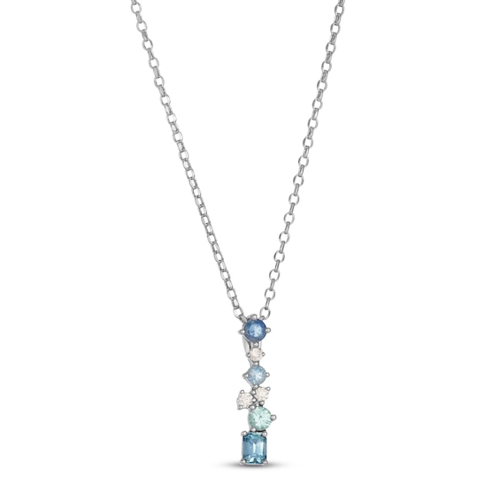 Le Vian Montana Sapphire Ombré Round & Rectangle-Cut Scatter Necklace 1/15 ct tw Diamonds 14K Vanilla Gold 19"