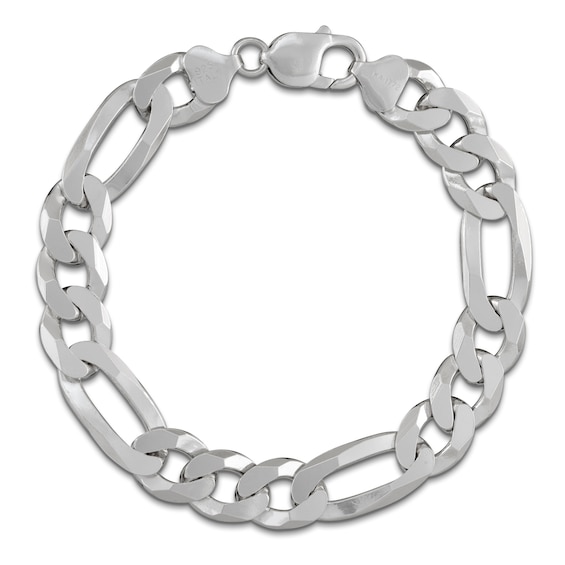 Flat-Link Figaro Chain Bracelet Solid Sterling Silver 8.5"