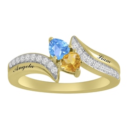 Heart Birthstone Couple's Bypass Ring (2 Stones and Lines)