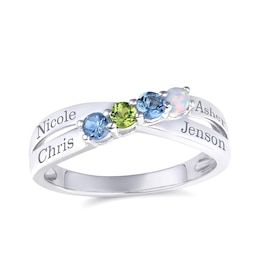 Round Birthstone Family & Mother's Criss Cross Ring (1-4 Stones and 2-4 Lines)