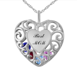 Birthstone Family & Mother's Caged Heart Necklace