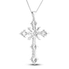 Thumbnail Image 2 of Diamond Cross Necklace 1-1/2 Carats tw Round/Baguette-Cut 14K White Gold