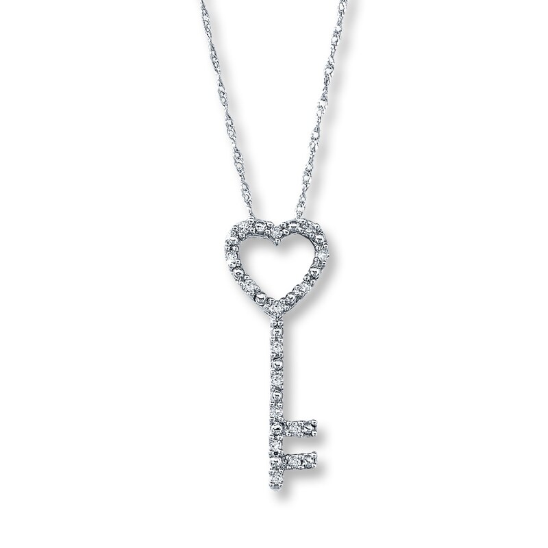 Diamond Key Necklace 1/10 ct tw Round-Cut 10K White Gold