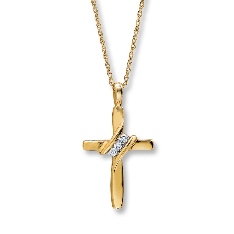Main Image 1 of Diamond Cross Necklace 1/20 ct tw Round 10K Yellow Gold