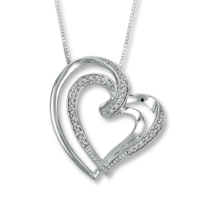 Main Image 1 of Diamond Heart Necklace 1/8 ct tw Round-Cut 10K White Gold