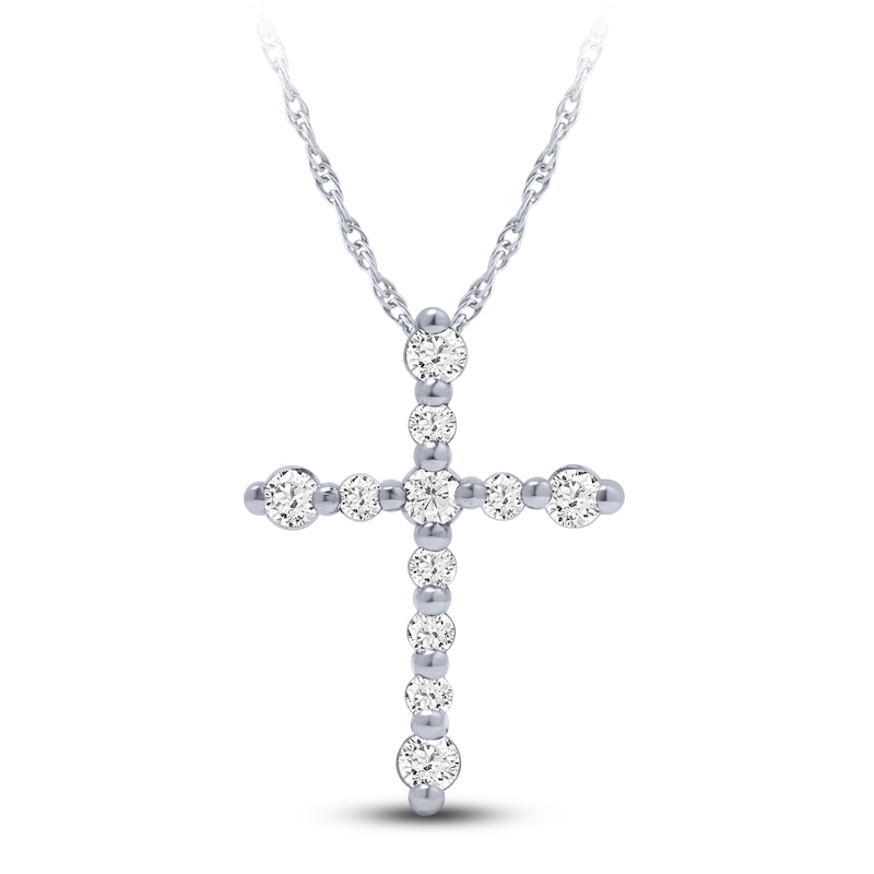 Diamond Cross Necklace 1/6 ct tw Round 10K White Gold