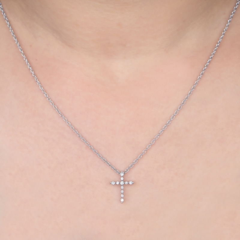 Diamond Cross Necklace 1/6 ct tw Round 10K White Gold