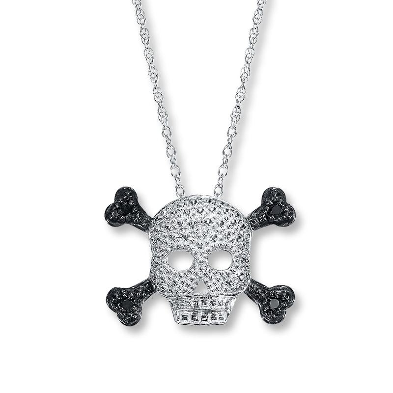 Main Image 1 of Diamond Skull Necklace 1/20 ct tw Black/White 10K White Gold
