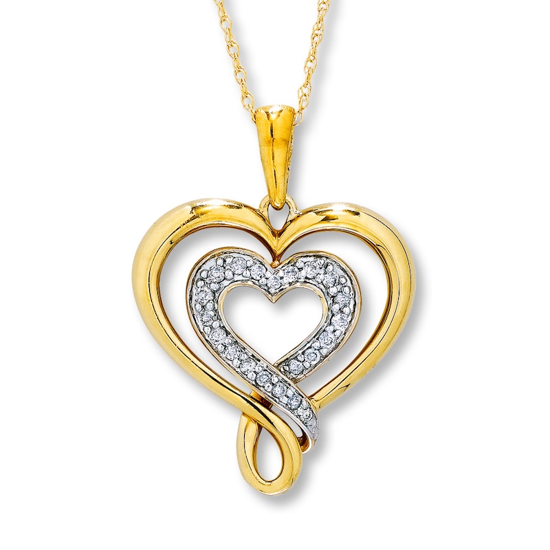 10k Yellow Gold Diamond Heart Love Pendant 1/10 ct 