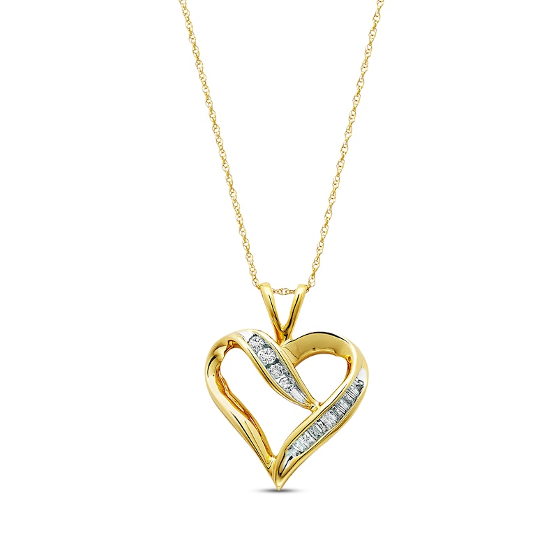 1/10 Ct. T.W. Diamond Double Heart-Top Key Pendant in 10K Gold