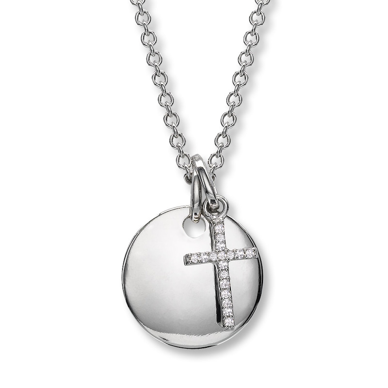 Engravable Cross Necklace 1/20 ct tw Diamonds Sterling Silver