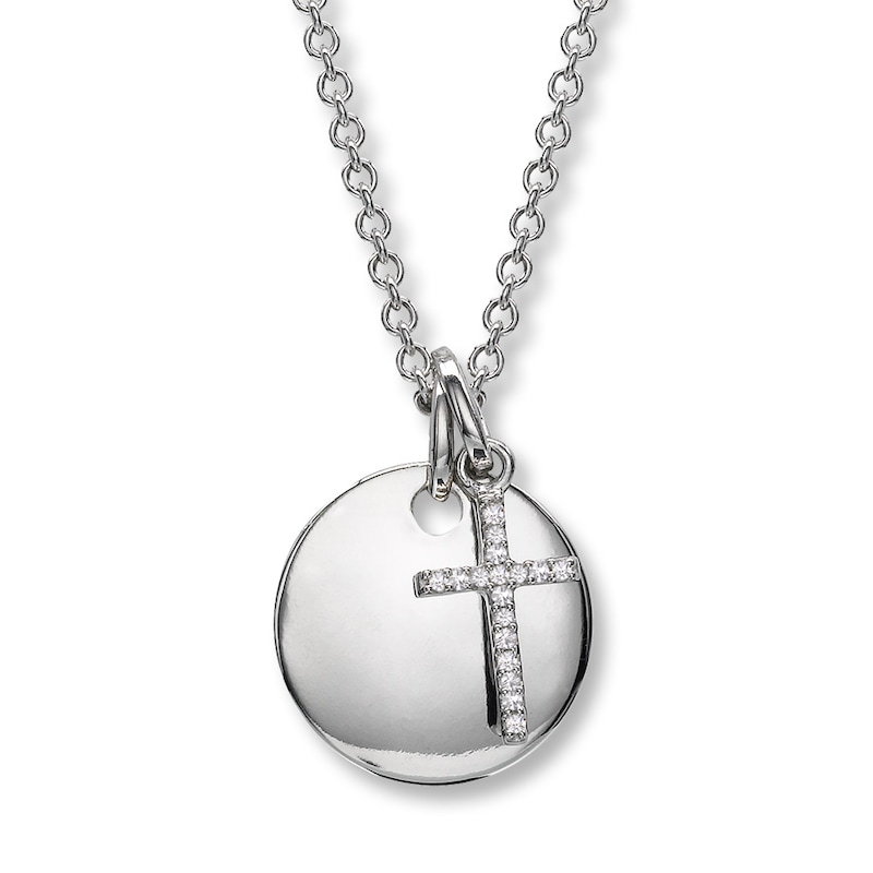 Main Image 1 of Engravable Cross Necklace 1/20 ct tw Diamonds Sterling Silver