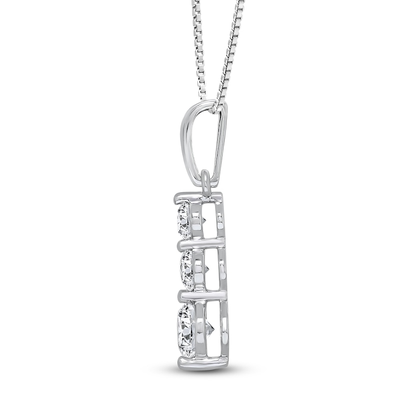 Main Image 2 of 3-Stone Diamond Necklace 1 ct tw Round 14K White Gold