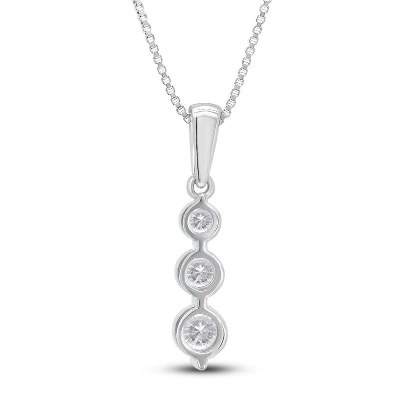 Main Image 3 of 3-Stone Diamond Necklace 1 ct tw Round 14K White Gold