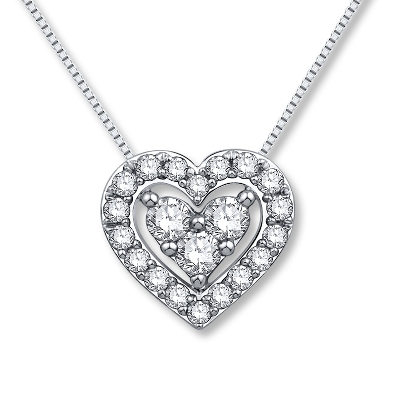 Diamond Heart Necklace 3/8 ct tw Round 14K White Gold