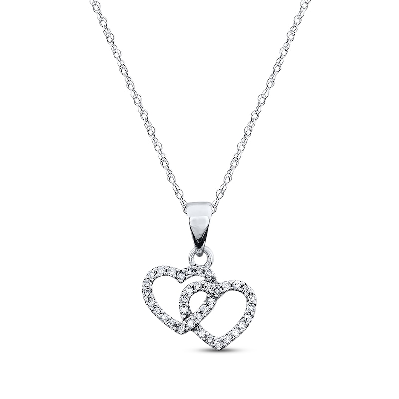 Twin Hearts Necklace 1/8 ct tw Diamonds 10K White Gold