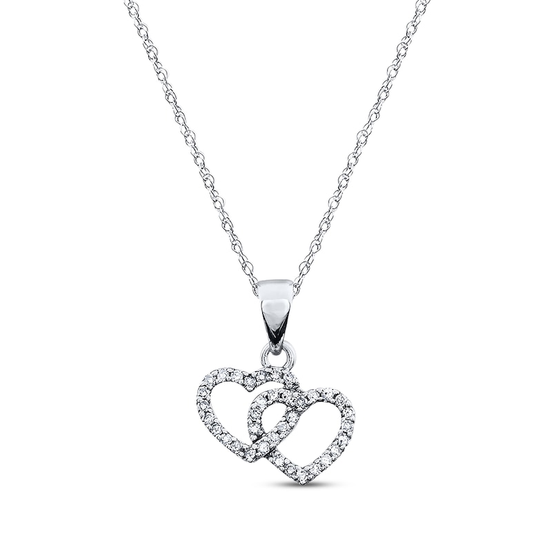 Main Image 1 of Twin Hearts Necklace 1/8 ct tw Diamonds 10K White Gold