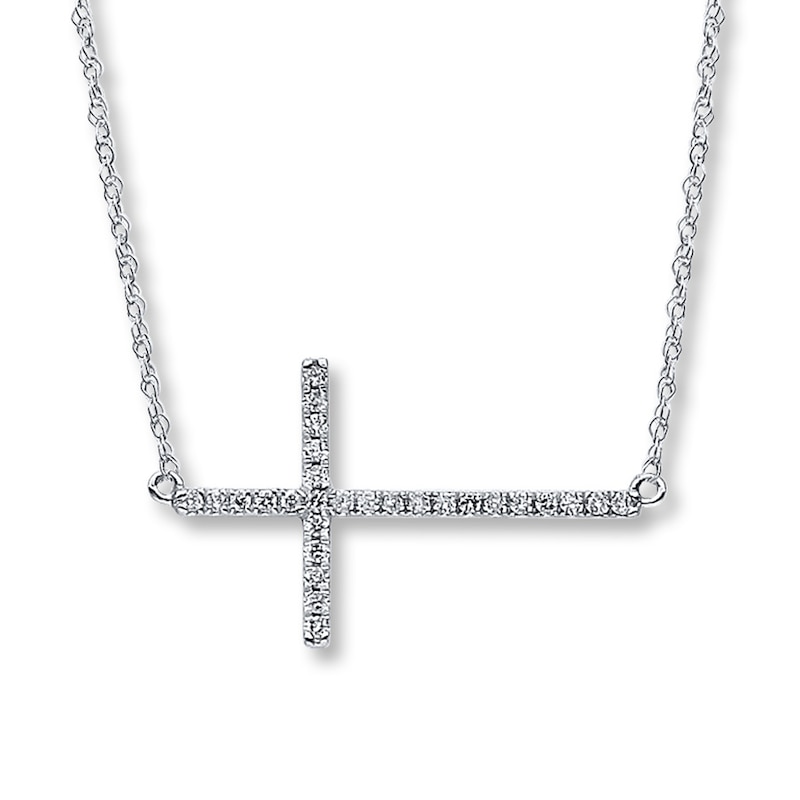 Diamond Cross Necklace 1/6 ct tw Round 10K White Gold