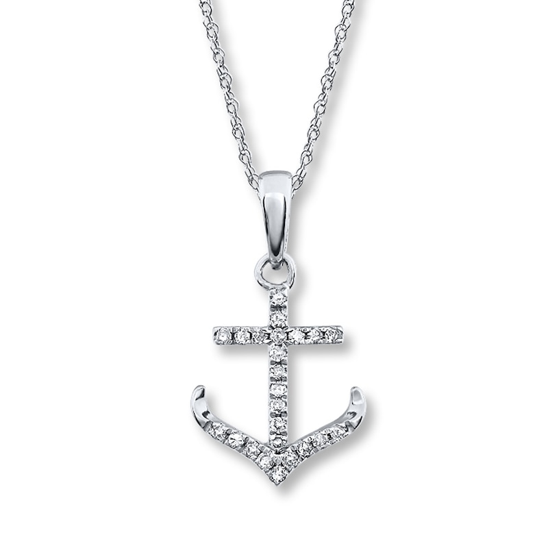 Diamond Anchor Necklace 1/10 ct tw Round 10K White Gold