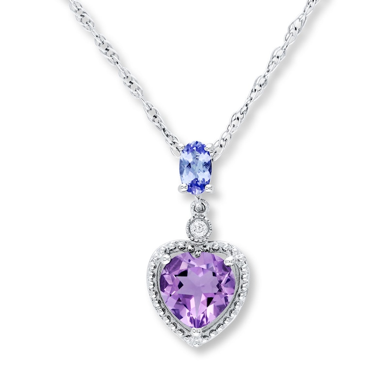 Amethyst Heart Necklace Tanzanite & Diamond Sterling Silver