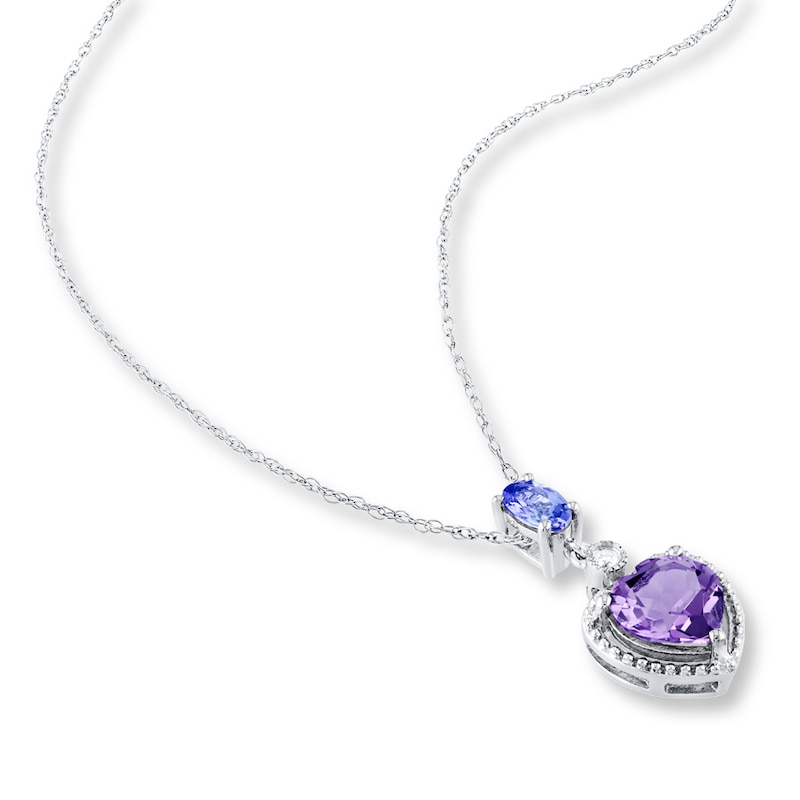 Amethyst Heart Necklace Tanzanite & Diamond Sterling Silver