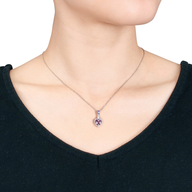 Amethyst Heart Necklace Tanzanite & Diamond Sterling Silver