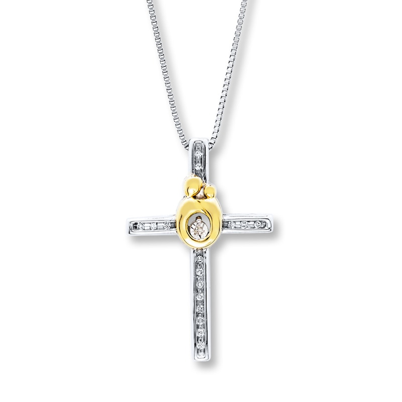 Cross Necklace 1/15 ct tw Diamonds Sterling Silver/10K Gold