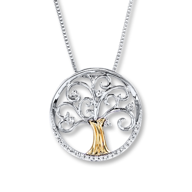 Tree Necklace 1/10 ct tw Diamonds Sterling Silver/10K Gold