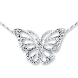 Butterfly Necklace Diamond Accents Sterling Silver