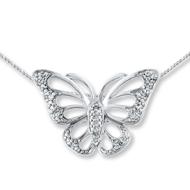 Main Image 1 of Butterfly Necklace Diamond Accents Sterling Silver
