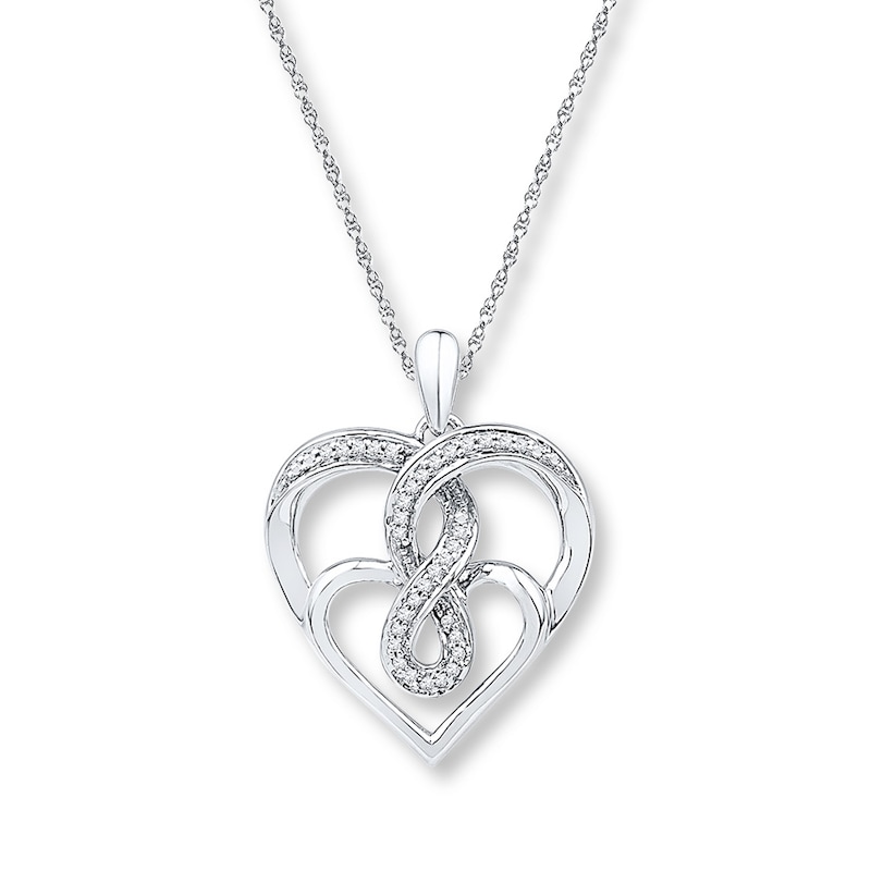 Double Heart Necklace 1/10 ct tw Diamonds Sterling Silver