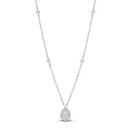 Diamond Teardrop Necklace 5/8 ct tw Round 14K White Gold