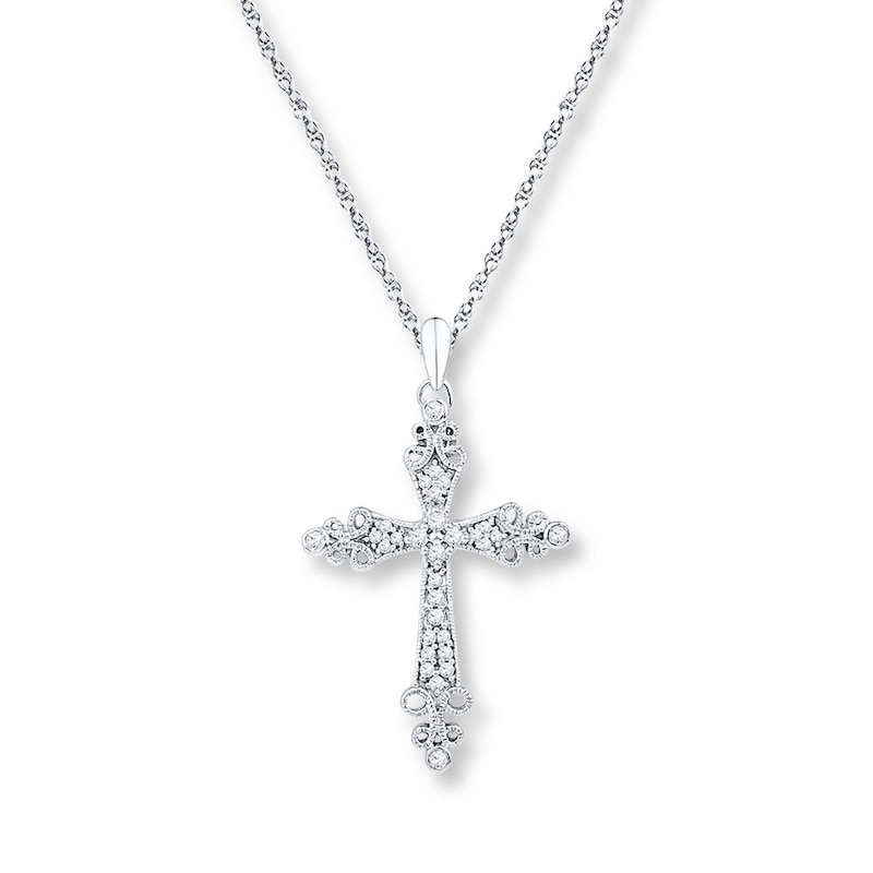Diamond Cross Necklace 1/4 Carat tw Round Sterling Silver