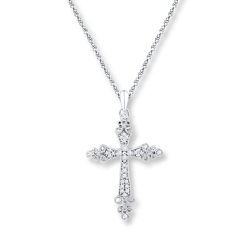 Diamond Cross Necklace 1/4 Carat tw Round Sterling Silver