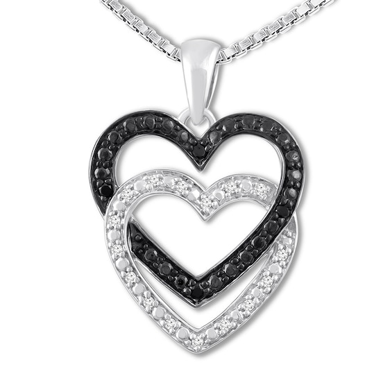 Diamond Heart Necklace 1/10 ct tw Black & White Sterling ...
