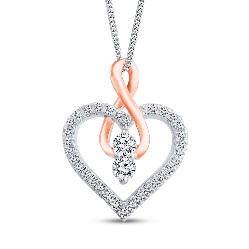 Main Image 1 of Ever Us Two-Stone Diamond Heart Necklace 1/4 ct tw Round 14K Two-Tone Gold
