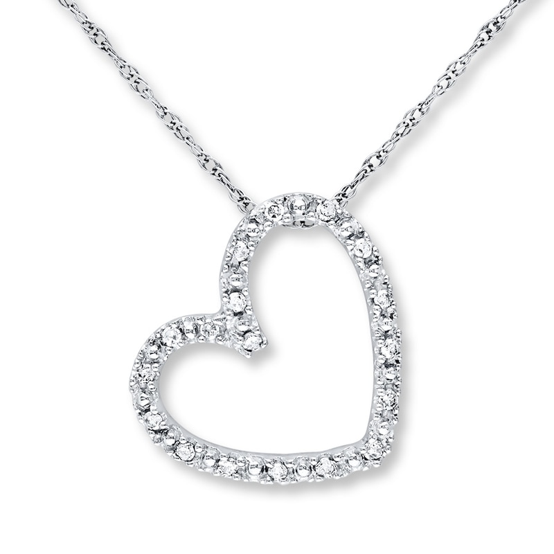 Main Image 1 of Diamond Heart Necklace 1/10 ct tw Round 10K White Gold