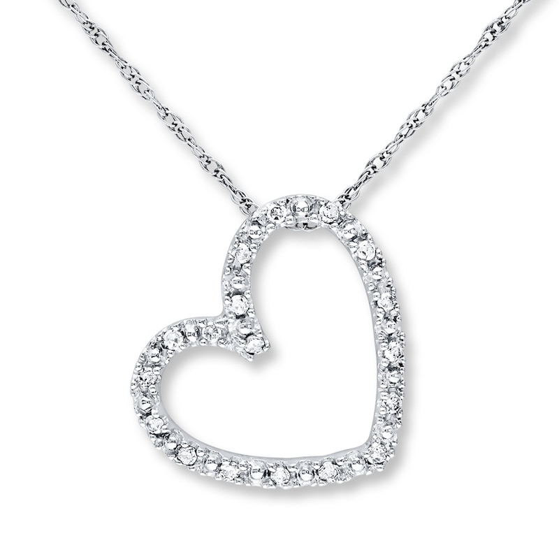 Diamond Heart Necklace 1/10 ct tw Round 10K White Gold