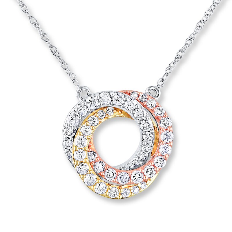 Main Image 1 of Diamond Necklace 1/2 ct tw Round 10K Tri-Color Gold