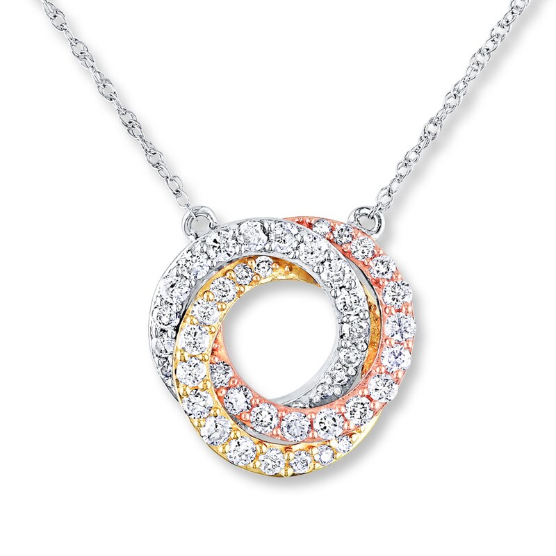 Diamond Necklace 1/2 ct tw Round 10K Tri-Color Gold