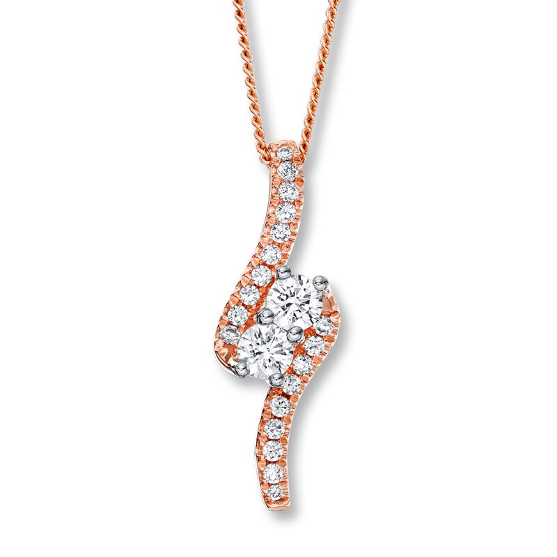 Main Image 1 of Ever Us Two-Stone Necklace 1/2 ct tw Diamonds 14K Rose Gold