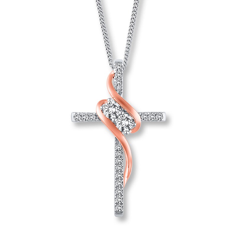 Main Image 1 of Ever Us Cross Necklace 1/3 ct tw Diamonds 14K Two-Tone Gold