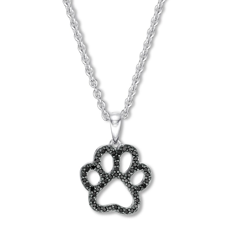 Black Diamond Paw Print Necklace 1/5 ct tw Sterling Silver