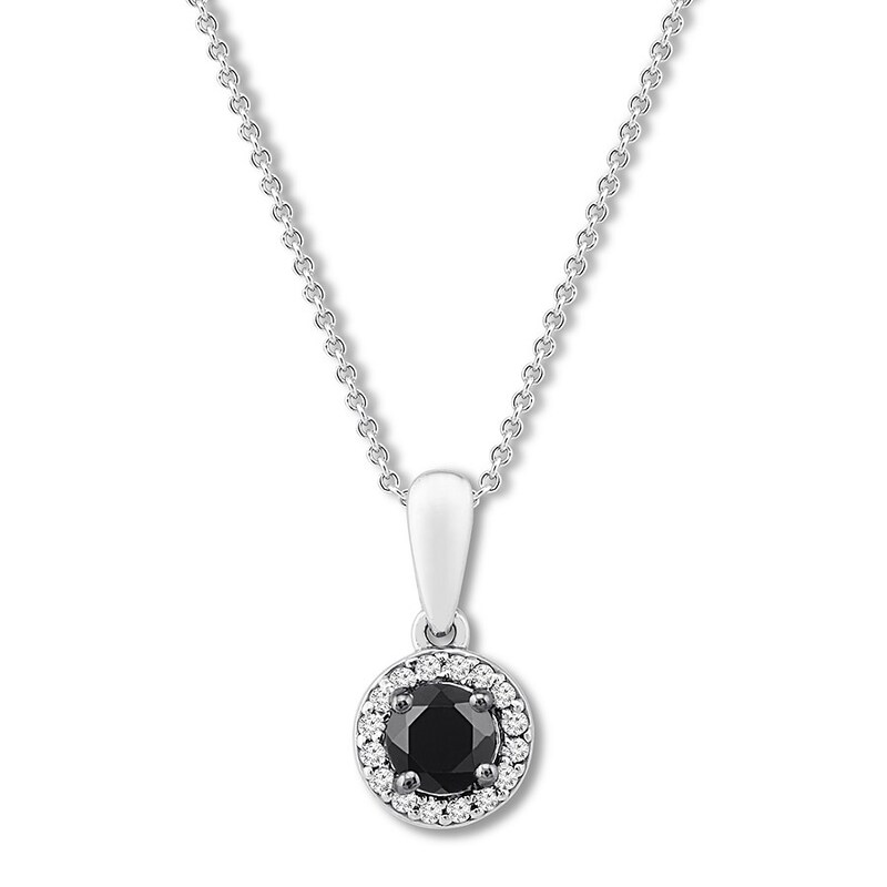 Main Image 1 of Black & White Diamond Necklace 3/8 ct tw 10K White Gold Adj.