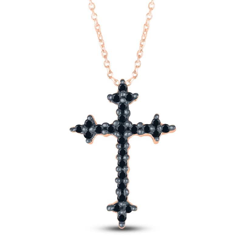 Main Image 1 of Black Diamond Cross Necklace 1/8 ct tw 10K Rose Gold