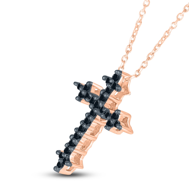 Main Image 2 of Black Diamond Cross Necklace 1/8 ct tw 10K Rose Gold