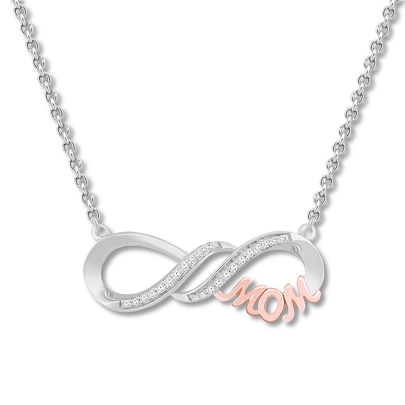 Diamond Mom Infinity Necklace 1/15 ct tw Sterling Silver/10K Gold